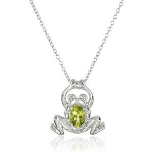 Amazon Essentials Women's Sterling Silver Genuine Peridot Frog Pendant Necklace,